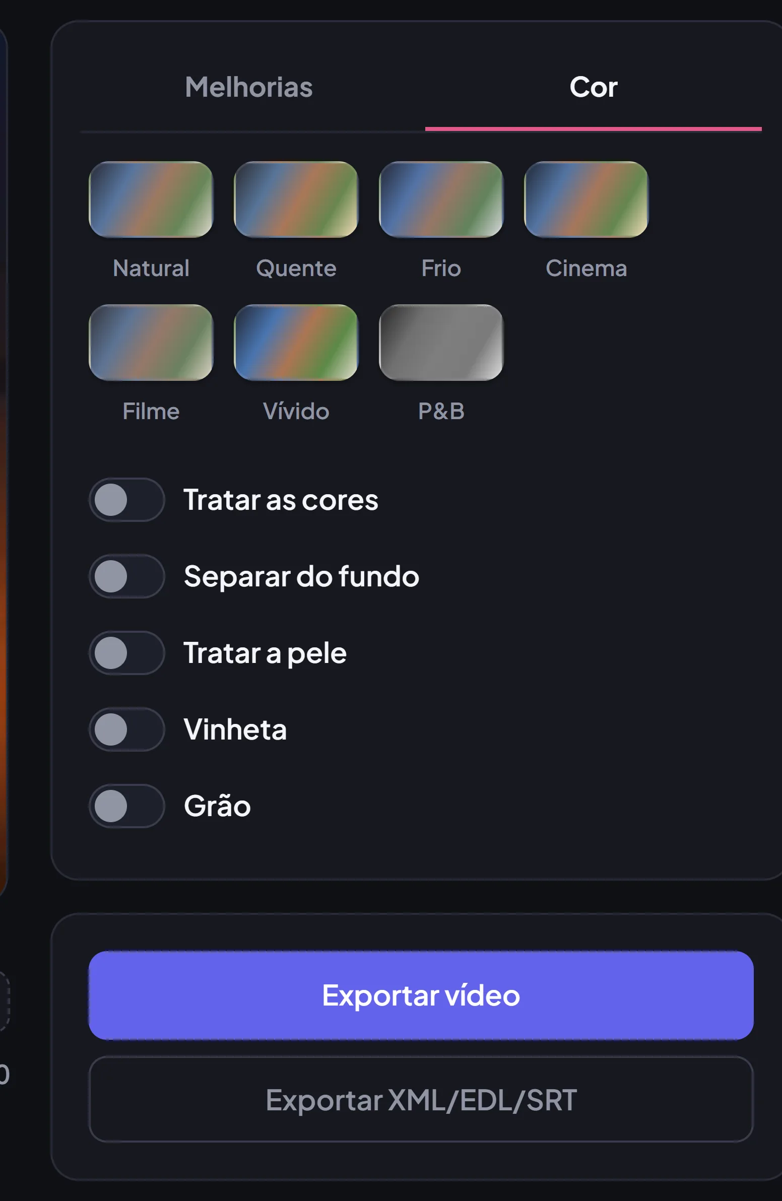 Tratar as cores